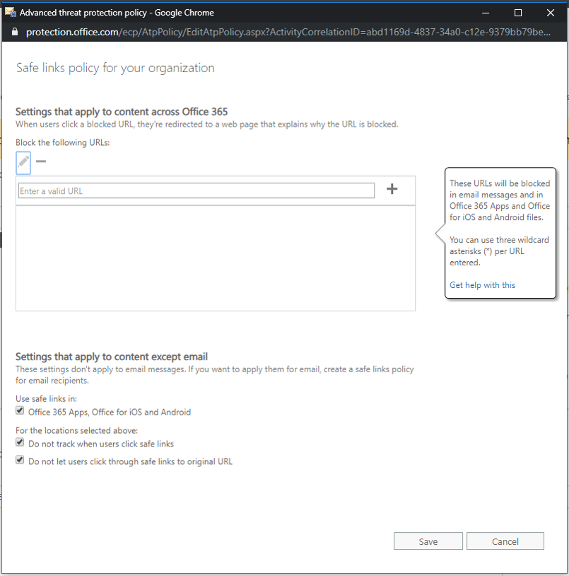 ATP Safe Links Policy Configuration