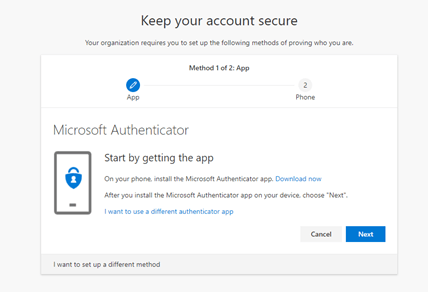 Microsoft Authenticator app setup