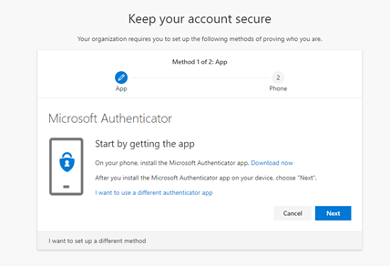 Microsoft Authenticator app setup