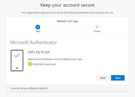 Microsoft Authenticator setup finished