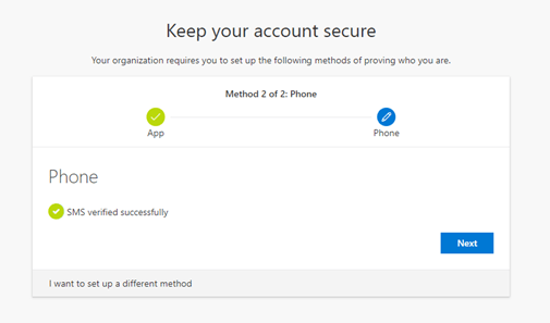 Microsoft Authenticator SMS verified