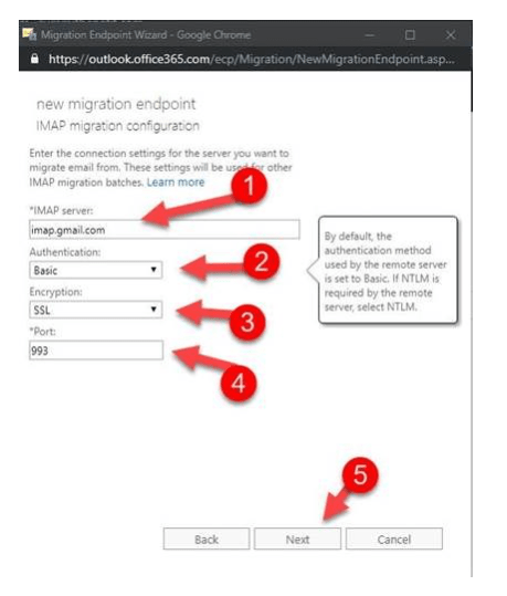 imap migration configuration page