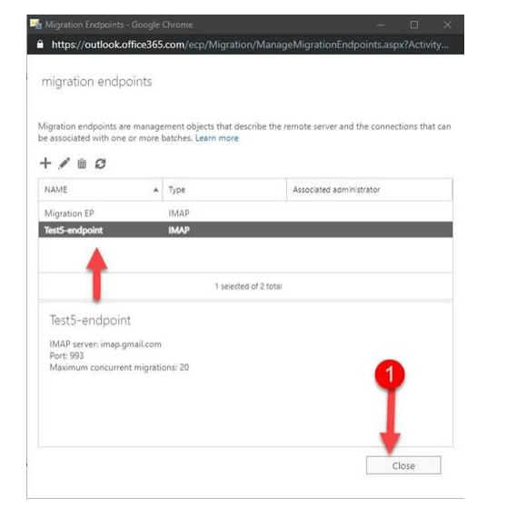 close imap endpoint migration