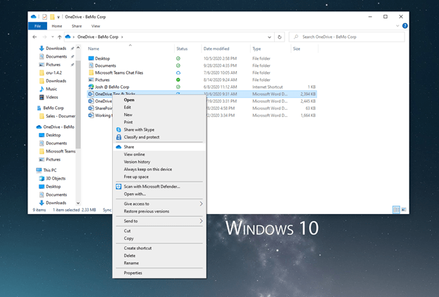 Sharing in OneDrive