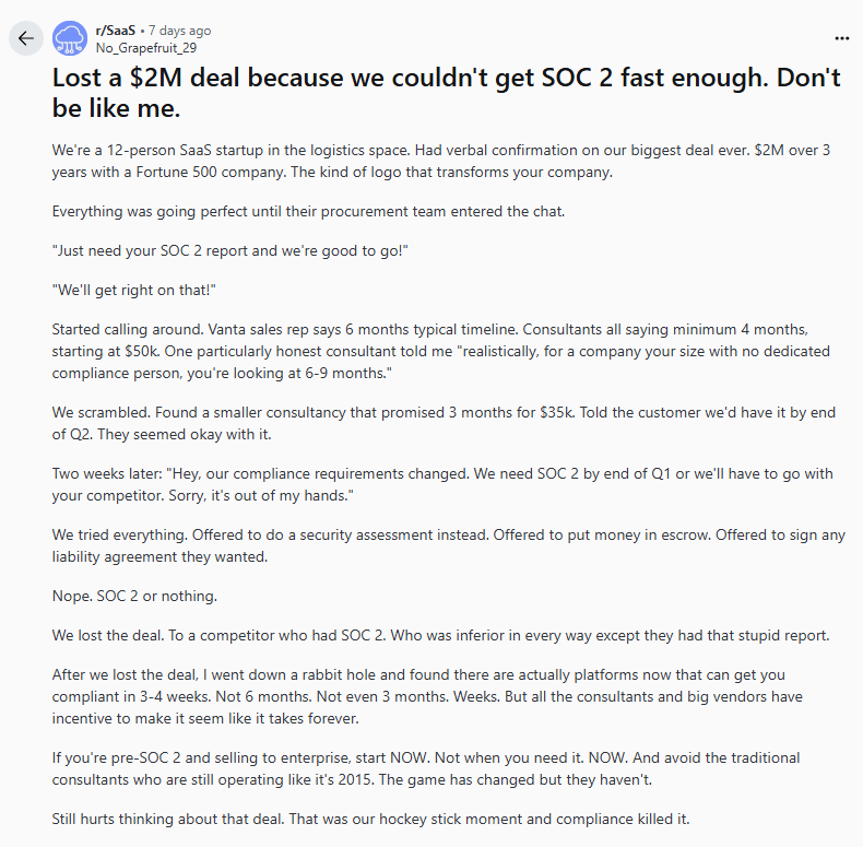 lost deal SOC 2