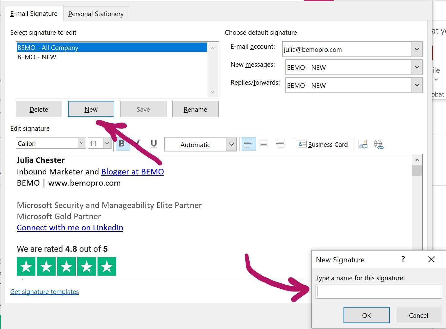 Outlook signatures 