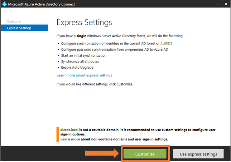 Azure AD Connect Express Settings