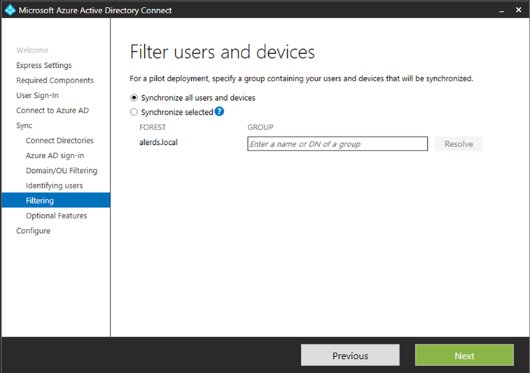 Filter users and devices in Azure AD Connect