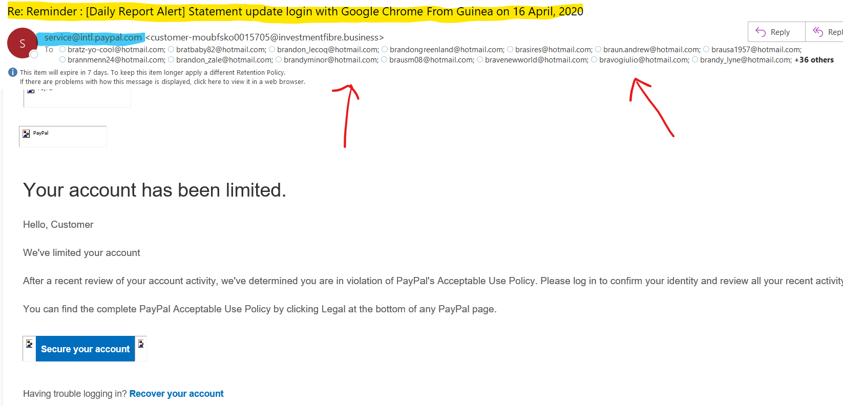 PayPal Phishing Email (Bad Example)
