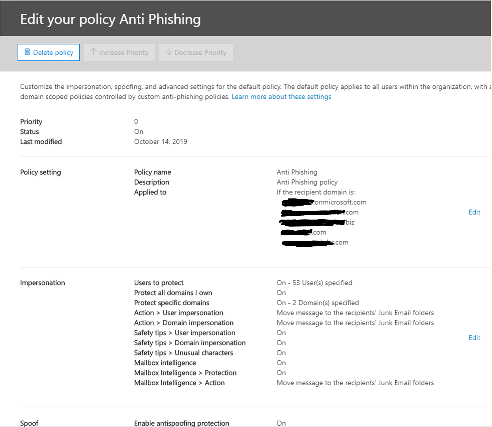 Edit ATP Anti-Phishing Policy