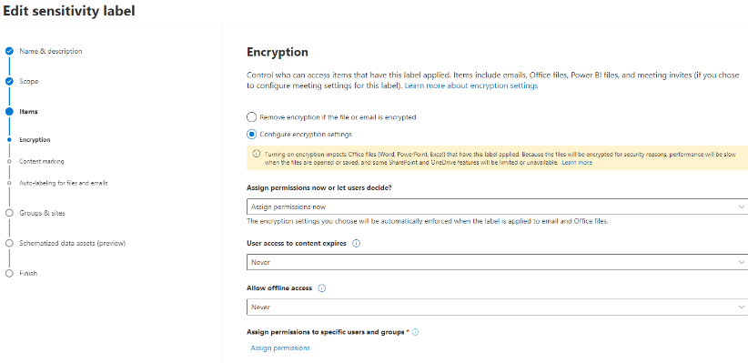 Configure the encryption settings